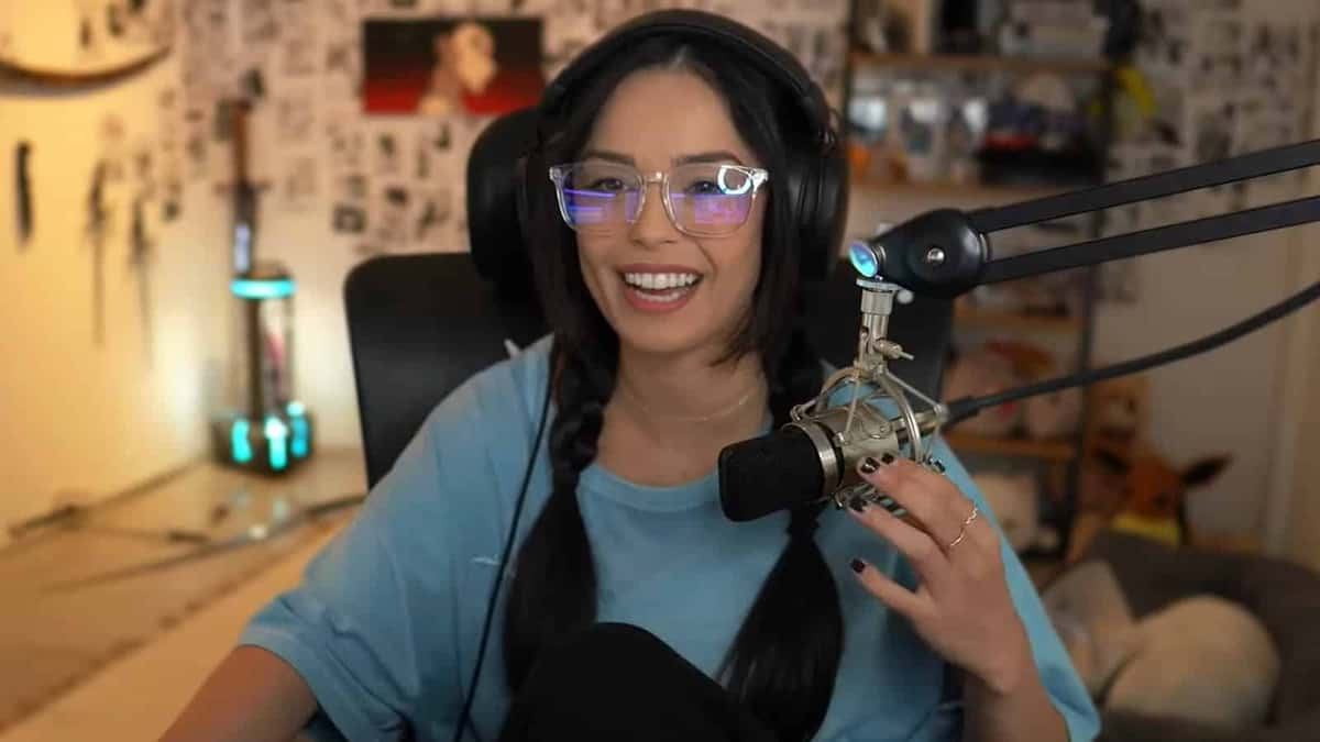 Valkyrae laughs on YouTube stream.