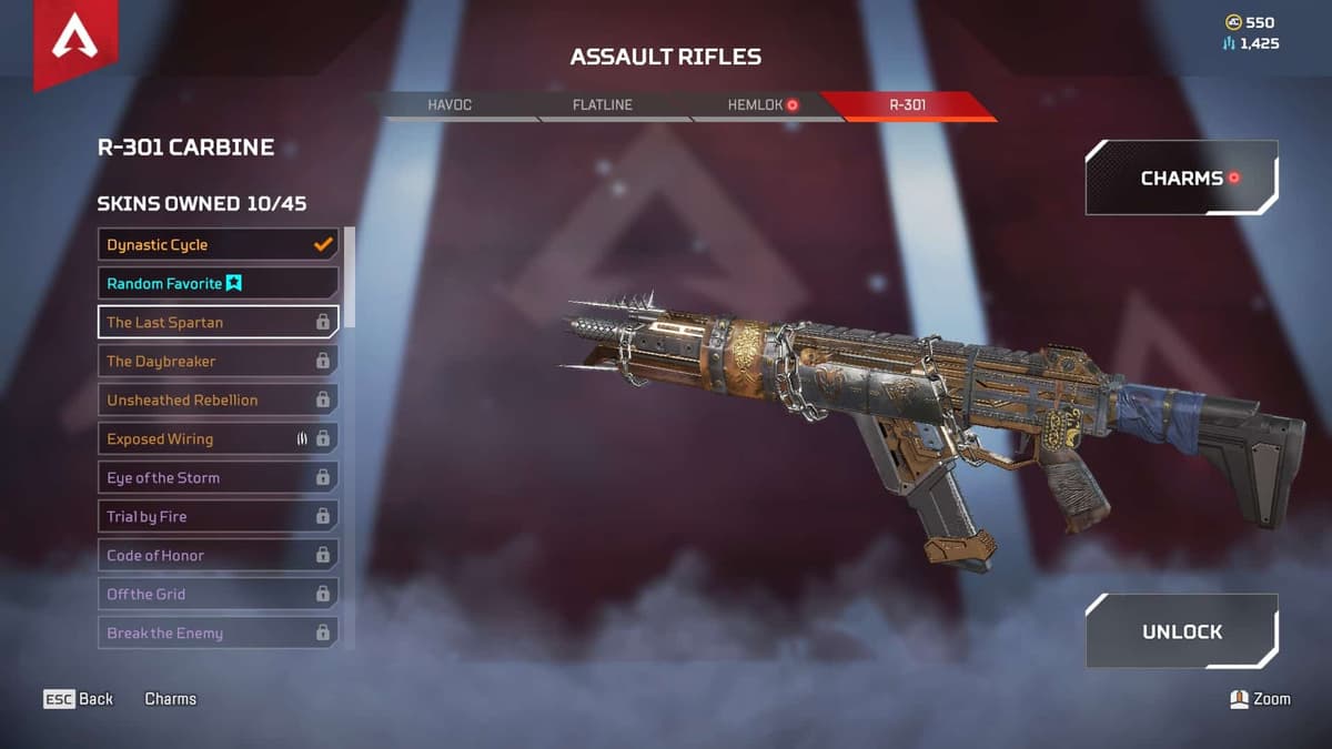 The Last Spartan R-301 weapon skin in Apex Legends