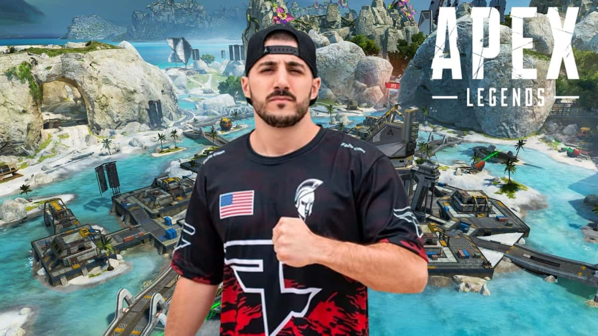 Nickmercs in Faze clan jersey on Apex Legends