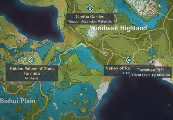Genshin Impact Domains map