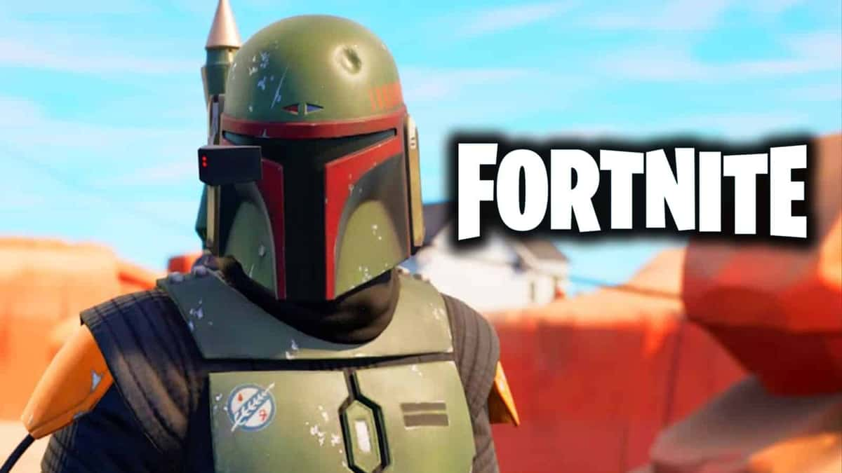 A screenshot of Boba Fett from Star Wars in Fortnite.