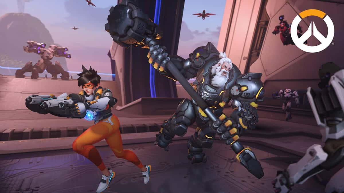 overwatch 2 tracker and reinhardt fighting