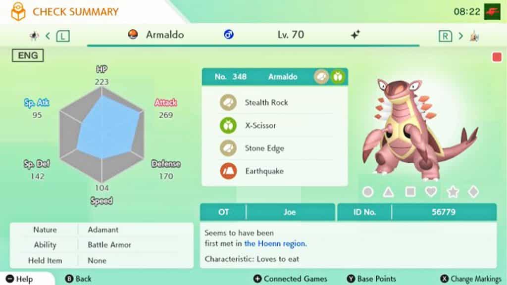 shiny armaldo summary pokemon home