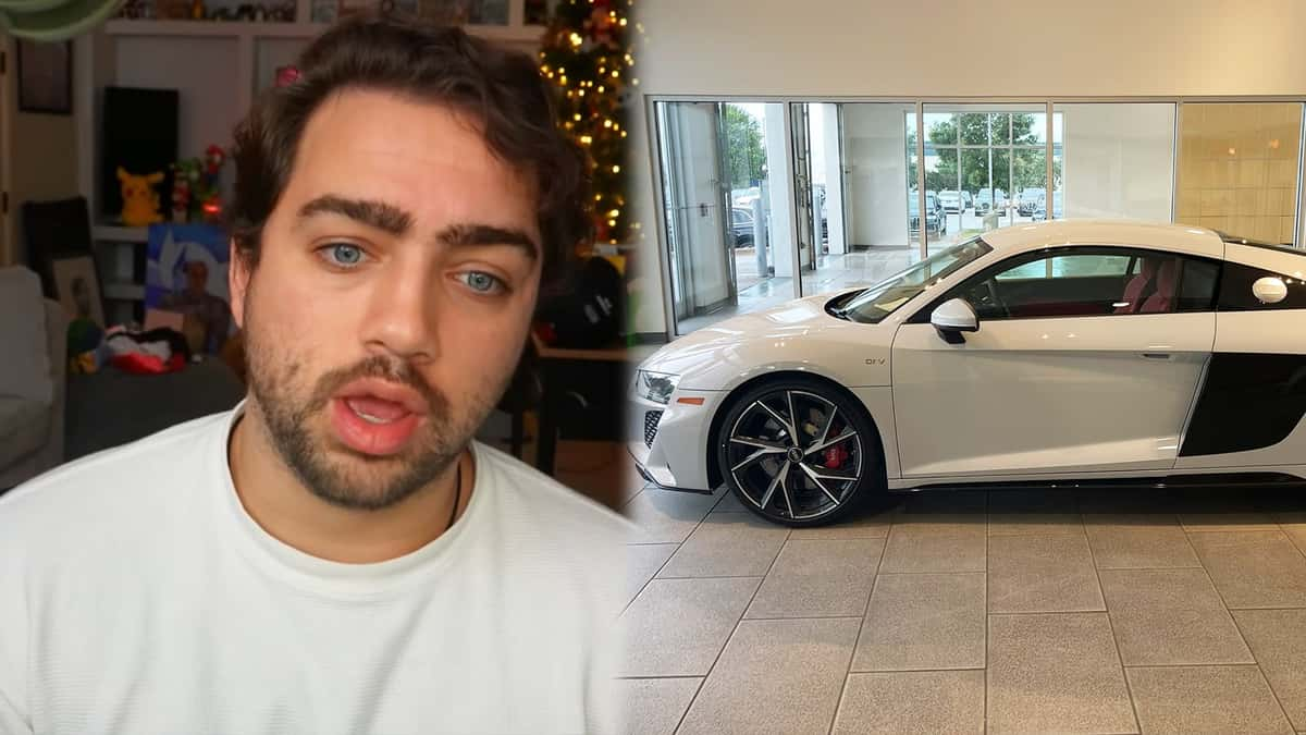 Twitch streamer Mizkif next to Audi R8