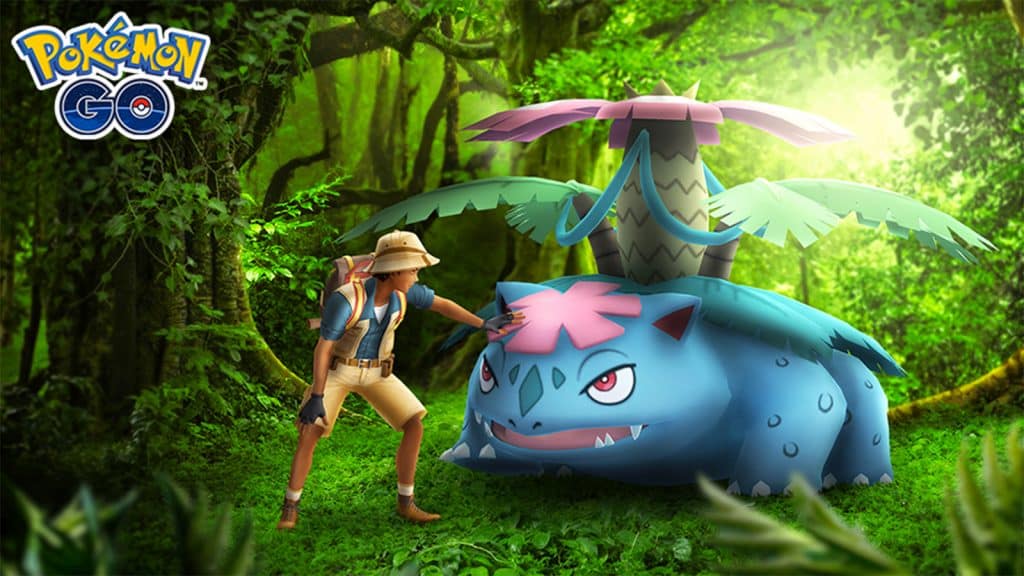 Mega Venusaur appearing in the Pokemon Go Bulbasaur Community Day Classic