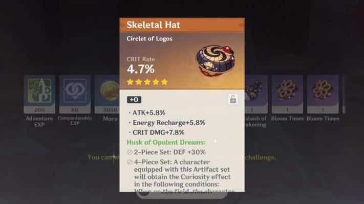 Genshin Impact Skeletal Hat artifact