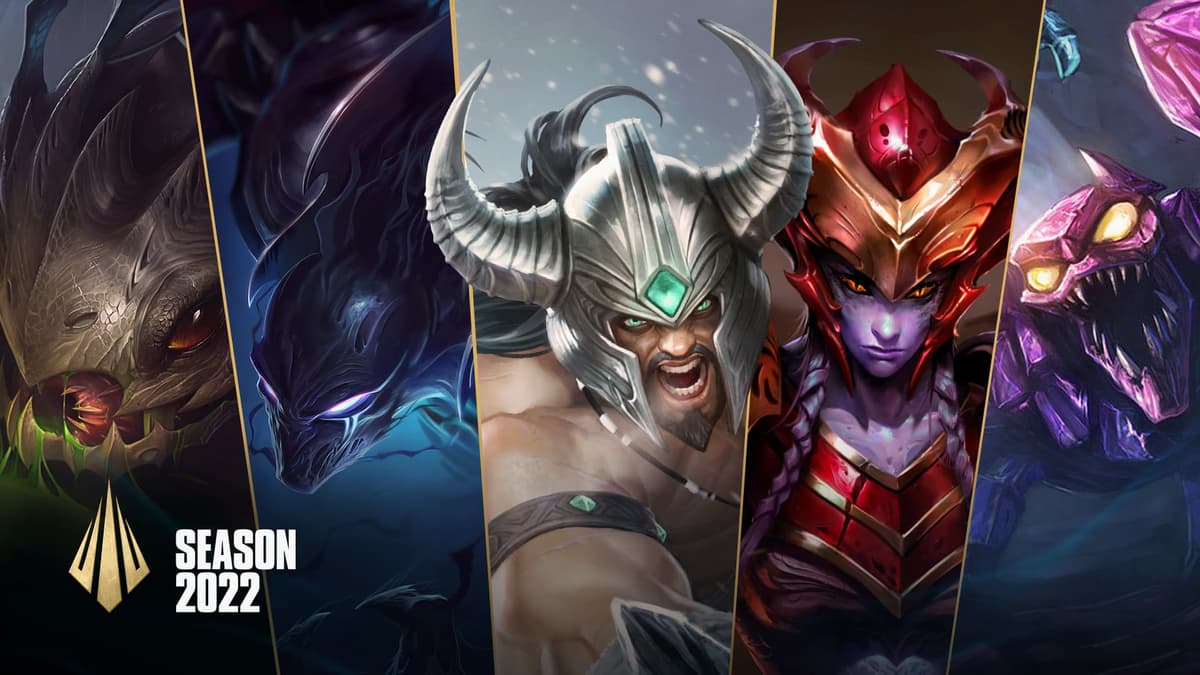 Kog'Maw, Nocturne, Tryndamere, Shyvana, and Skarner in League of legends Season 12 VGU poll