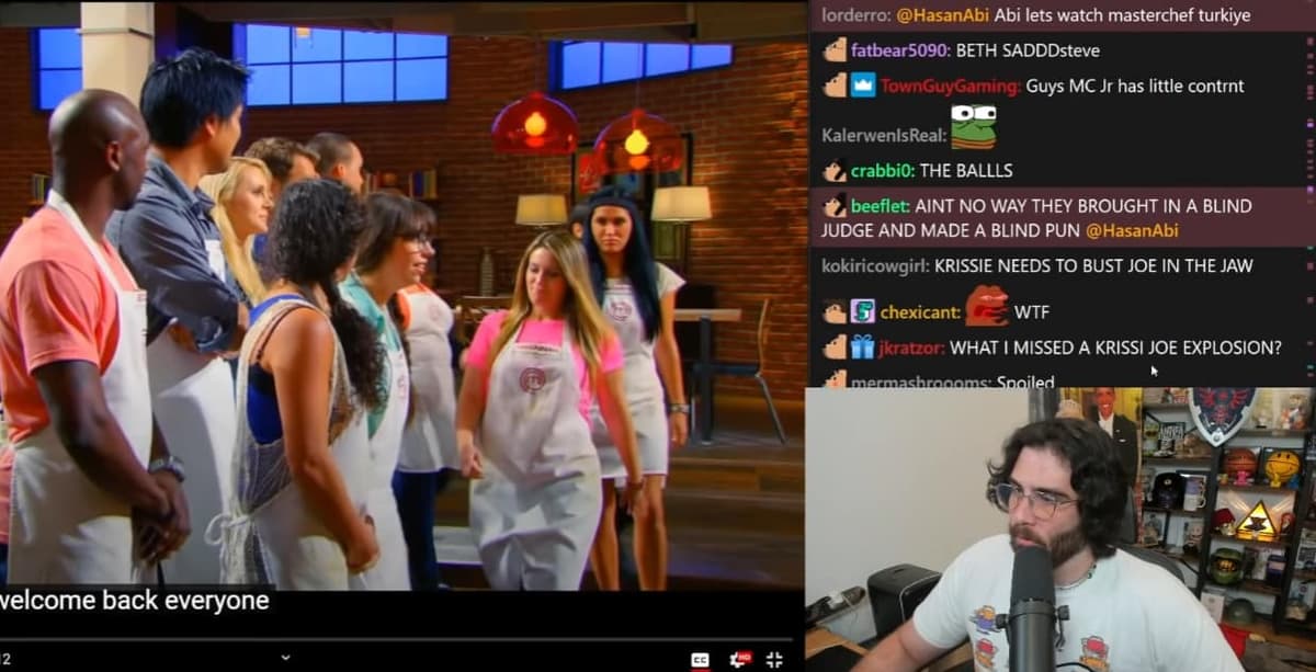 Twitch streamer Hasan Piker watching Master Chef