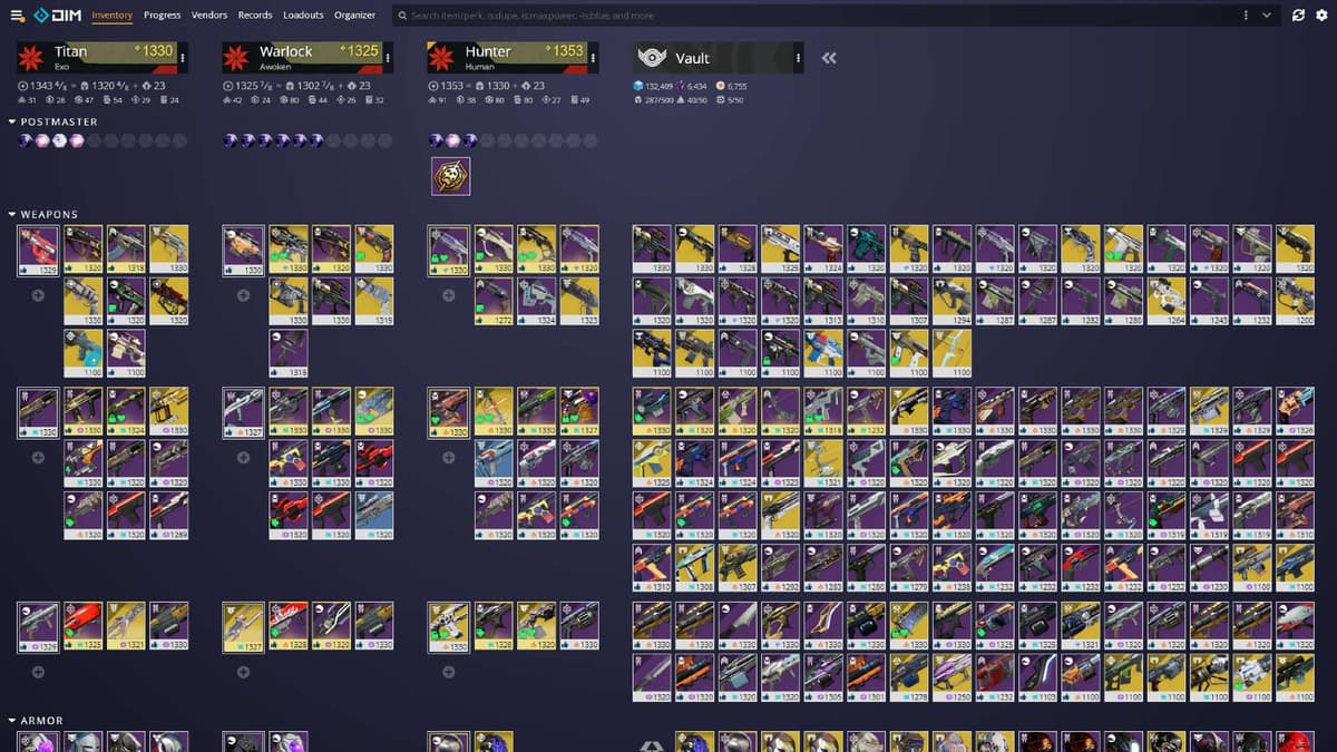 Destiny Item Manager's loadout screen 