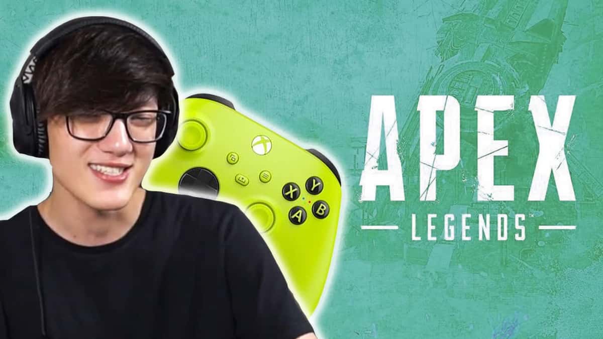 an image of streamer iitztimmy next to an xbox controller and apex legends art.