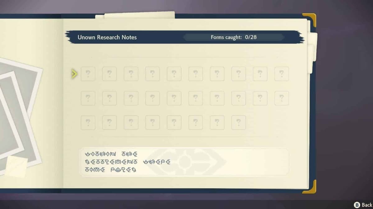 unown pokedex section in pokemon legends arceus