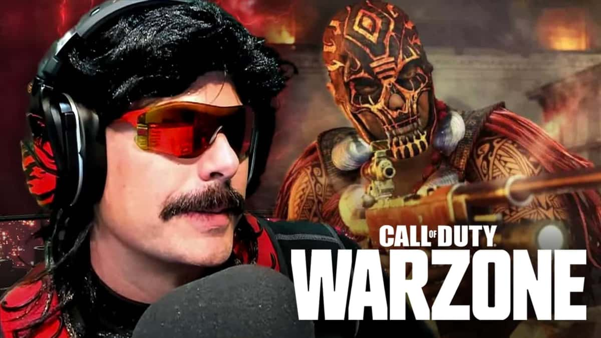 Dr Disrespect stares at Warzone keyart.