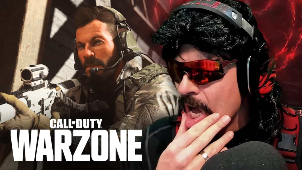 Dr Disrespect rubs face next to Warzone operator.