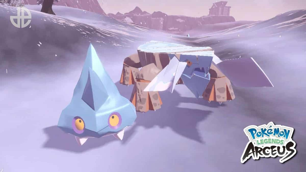 Pokemon Legends Arceus Bergmite and Hisuian Avalugg screenshot.