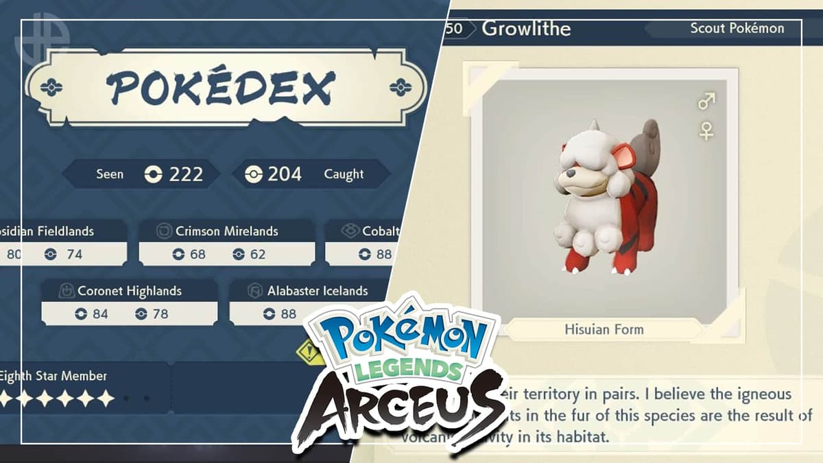 Pokemon Legends Arceus Pokedex Hisuian Growlithe entry.