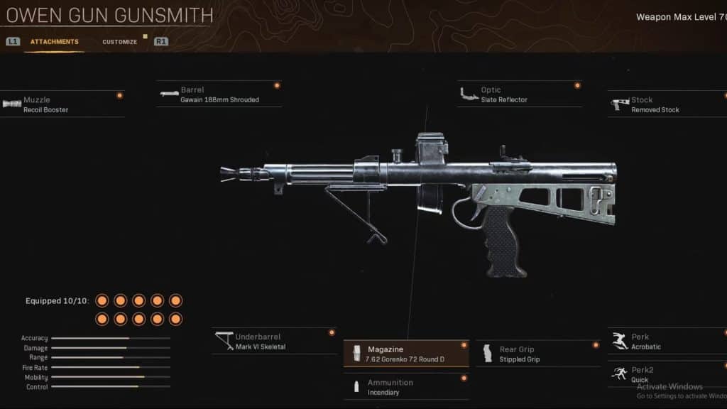 Owen Gun Warzone loadout screen