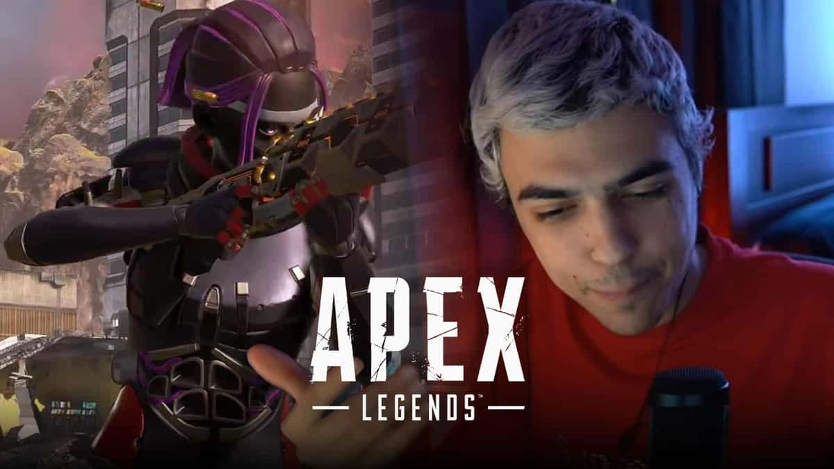 Apex Legends pro hal wearing red shirt next to wraith aiming gun