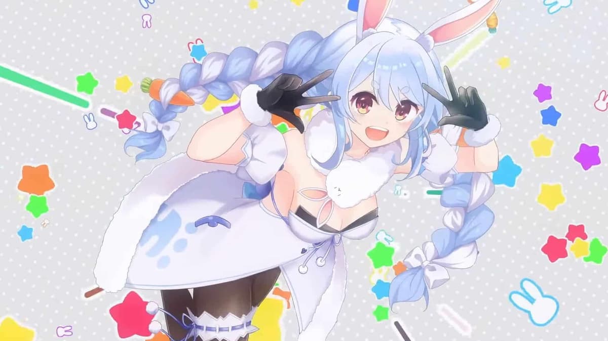 Hololive VTuber Usada Pekora holding out peace signs