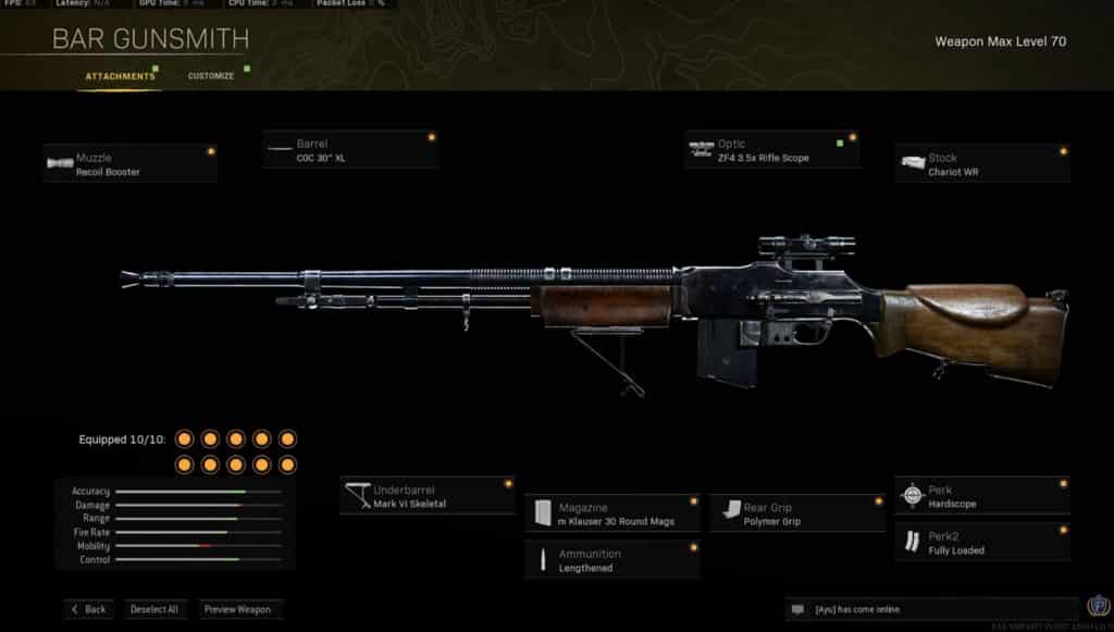 BAR loadout with fast rate of fire