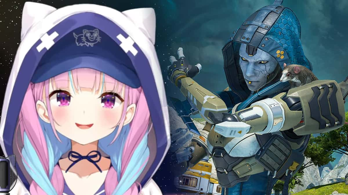 Minato Aqua smiling next to Ash in Apex Legends