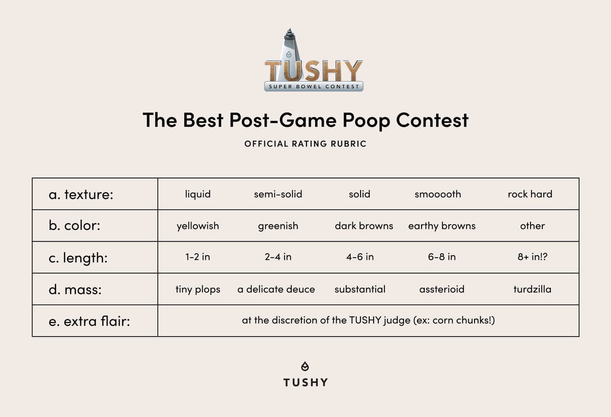 tushy poop contest score card