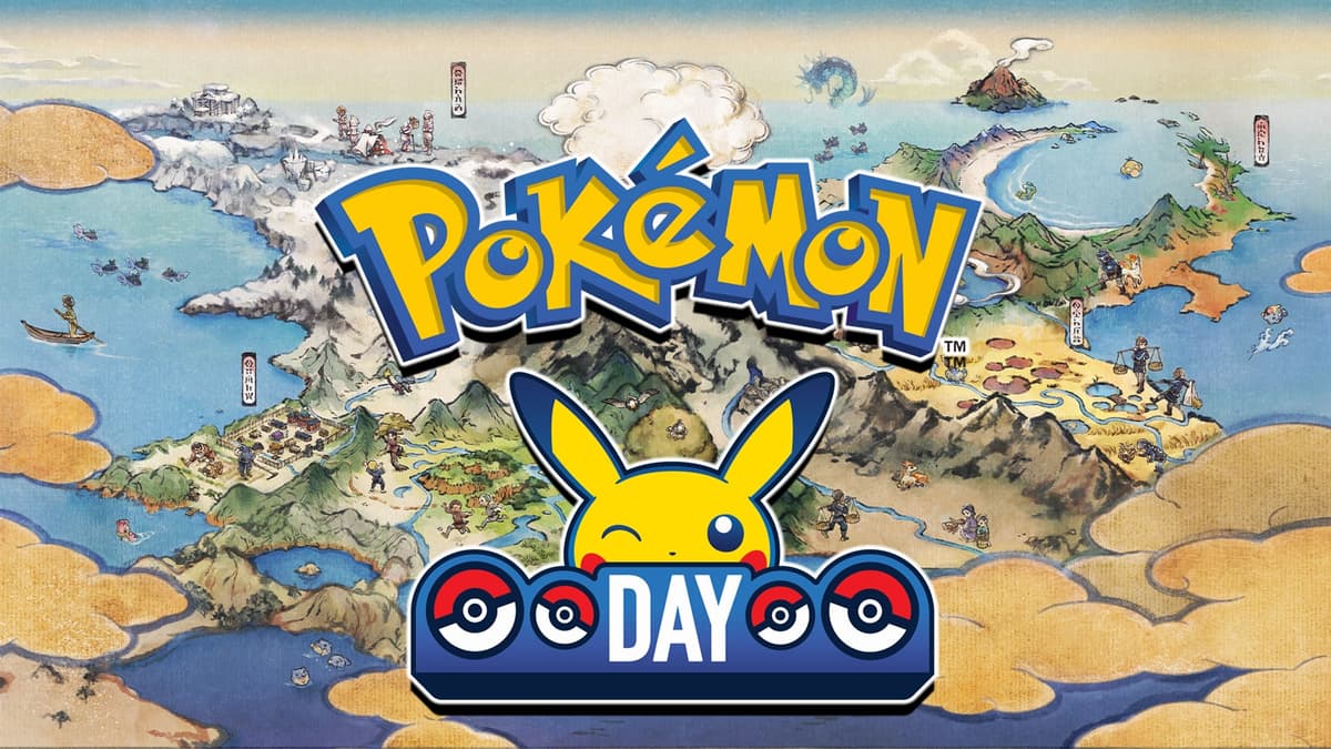 Pokemon Legends Arceus map with Pokemon Day logo.