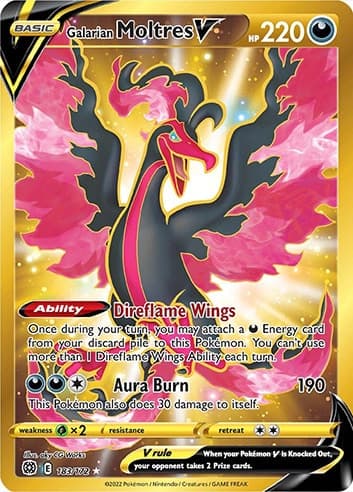 Galarian Moltres V Gold Secret Rare Pokemon Brilliant Stars Card.