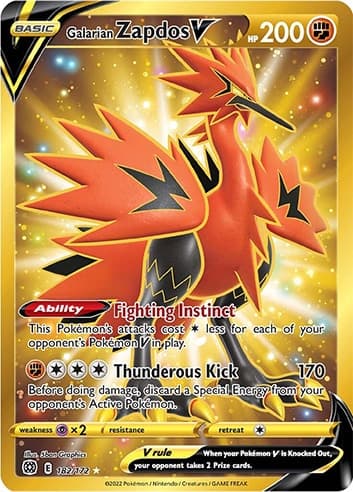 Galarian Zapdos V Gold Secret Rare Pokemon Brilliant Stars Card.