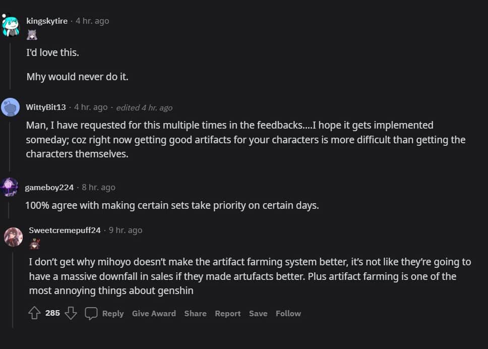 Genshin Impact fans react to viral Artifact set concept.