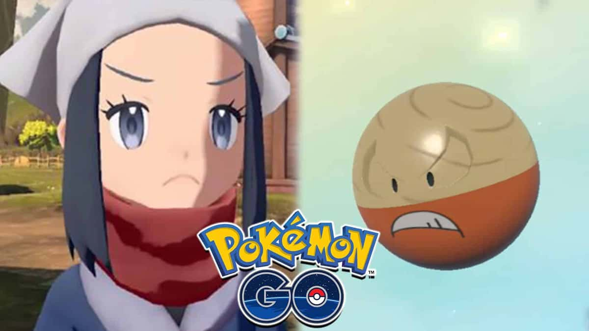 Pokemon Legends Arceus protagonist next to Hisuian Electrode.