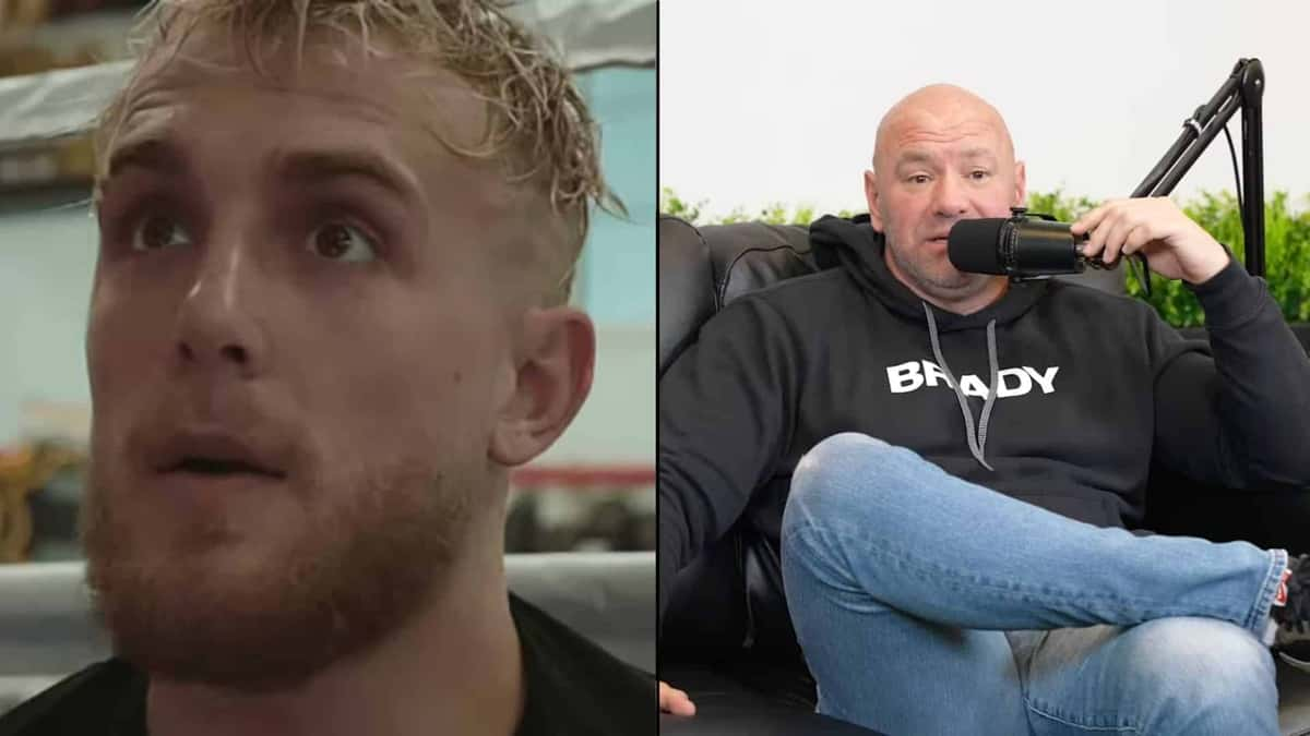 Jake Paul alongside Dana White with both talking to cameras