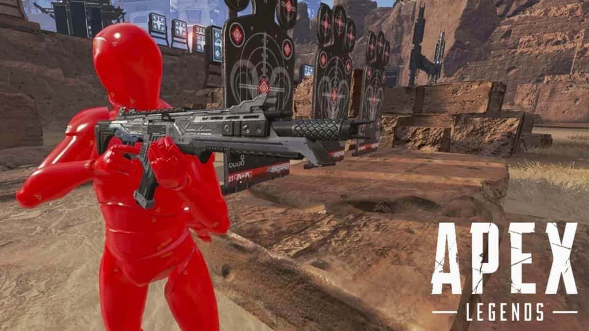 Firing Range dummy in Apex Legends holding gun