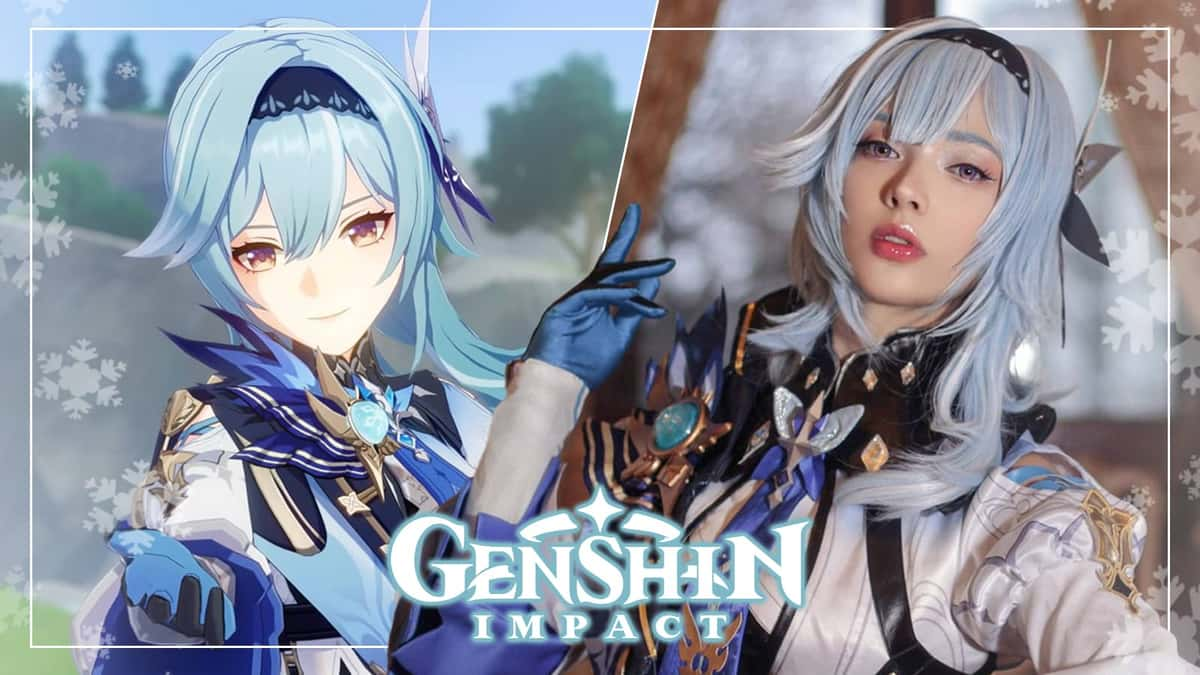 Genshin Impact hero Eula next to cosplayer Sai Westwood screenshot.