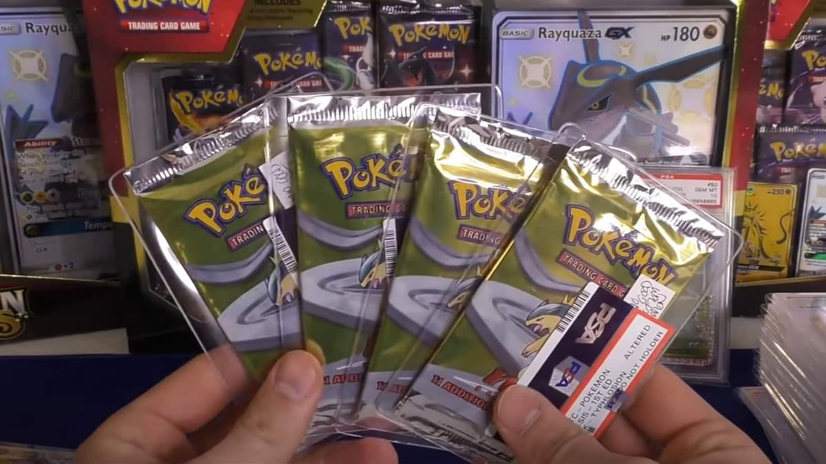 Pokemon card Neo Genesis packs held by TCA Gaming screenshot.