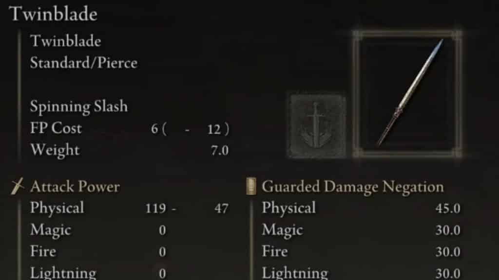 Twinblade Elden Ring stats