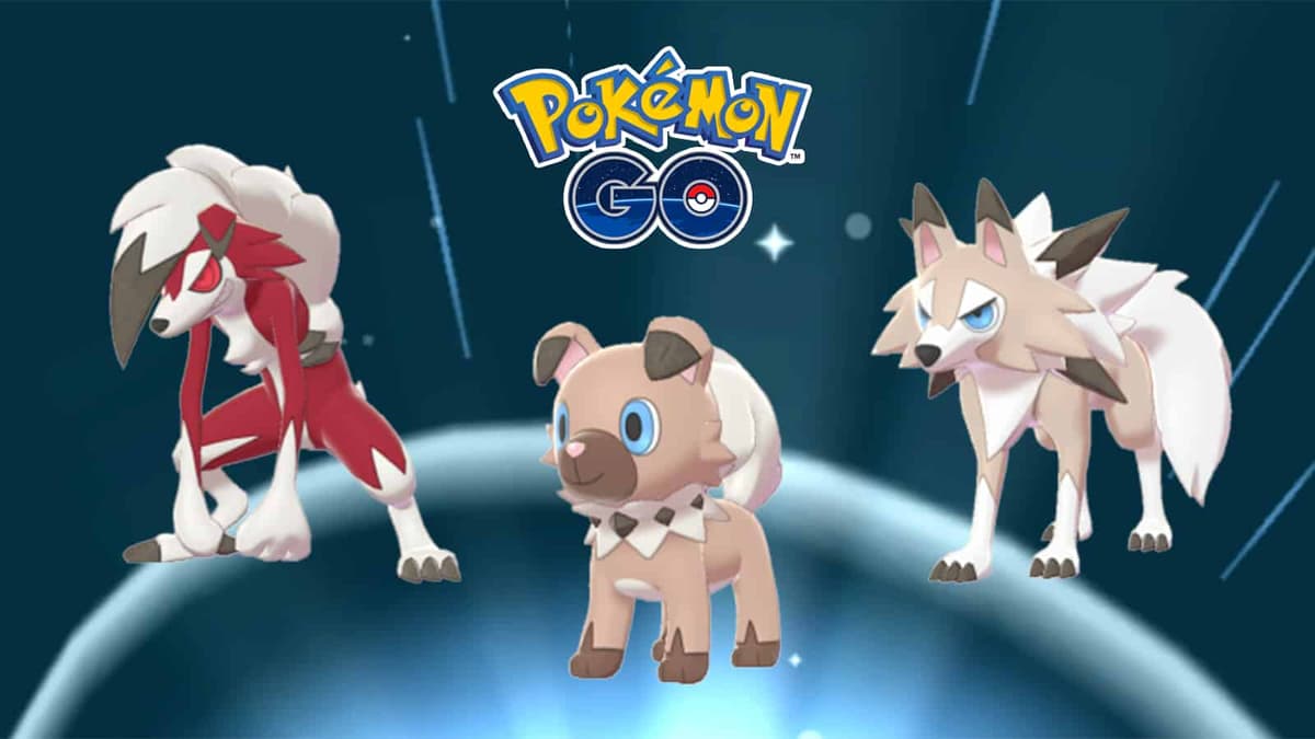 Rockruff evolving into Midday Lycanroc and Midnight Lycanroc in Pokemon Go