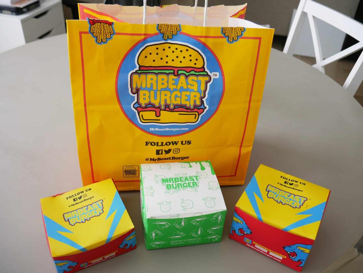 MrBeast Burger Boxes and Bag