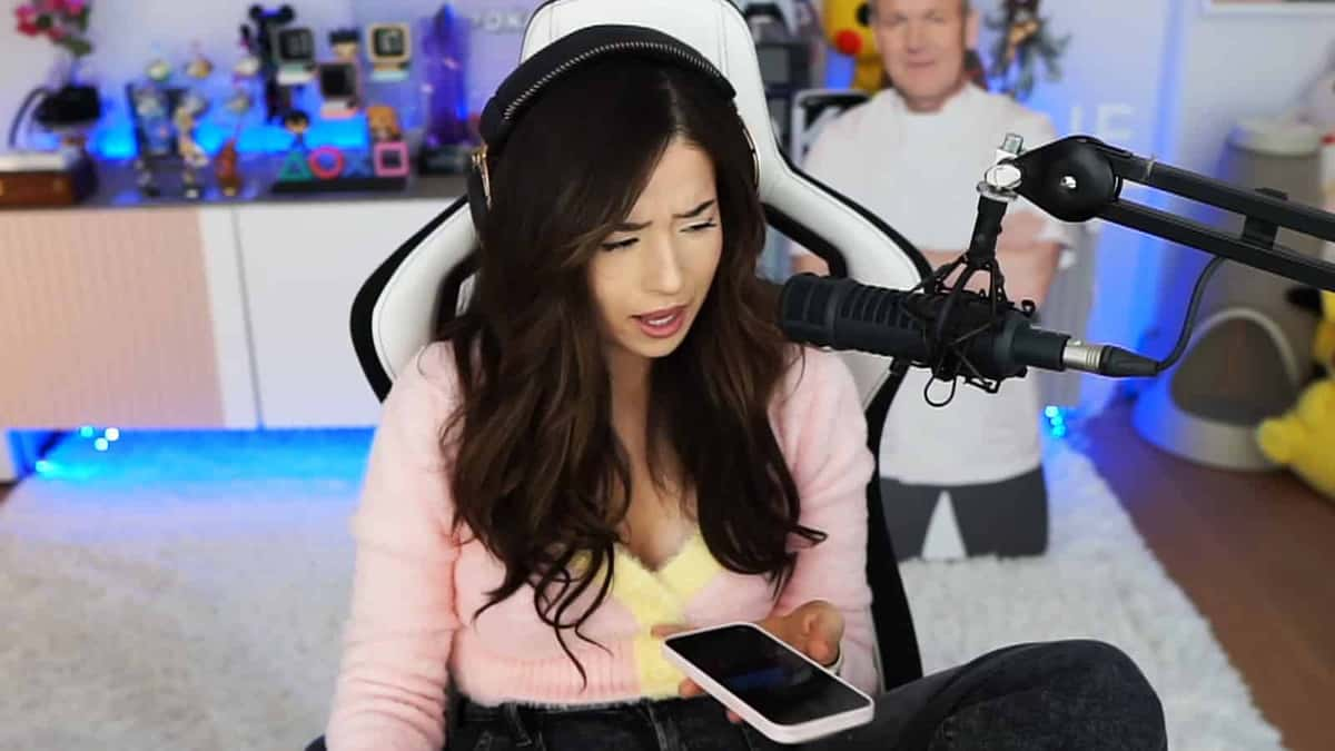 Twitch streamer Pokimane shocked during live broadcast screenshot.