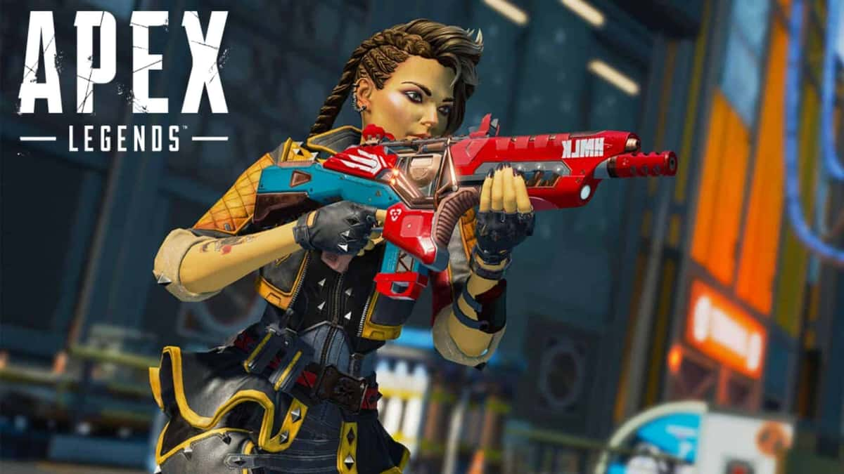 Loba running with red Hemlok skin in Apex Legends