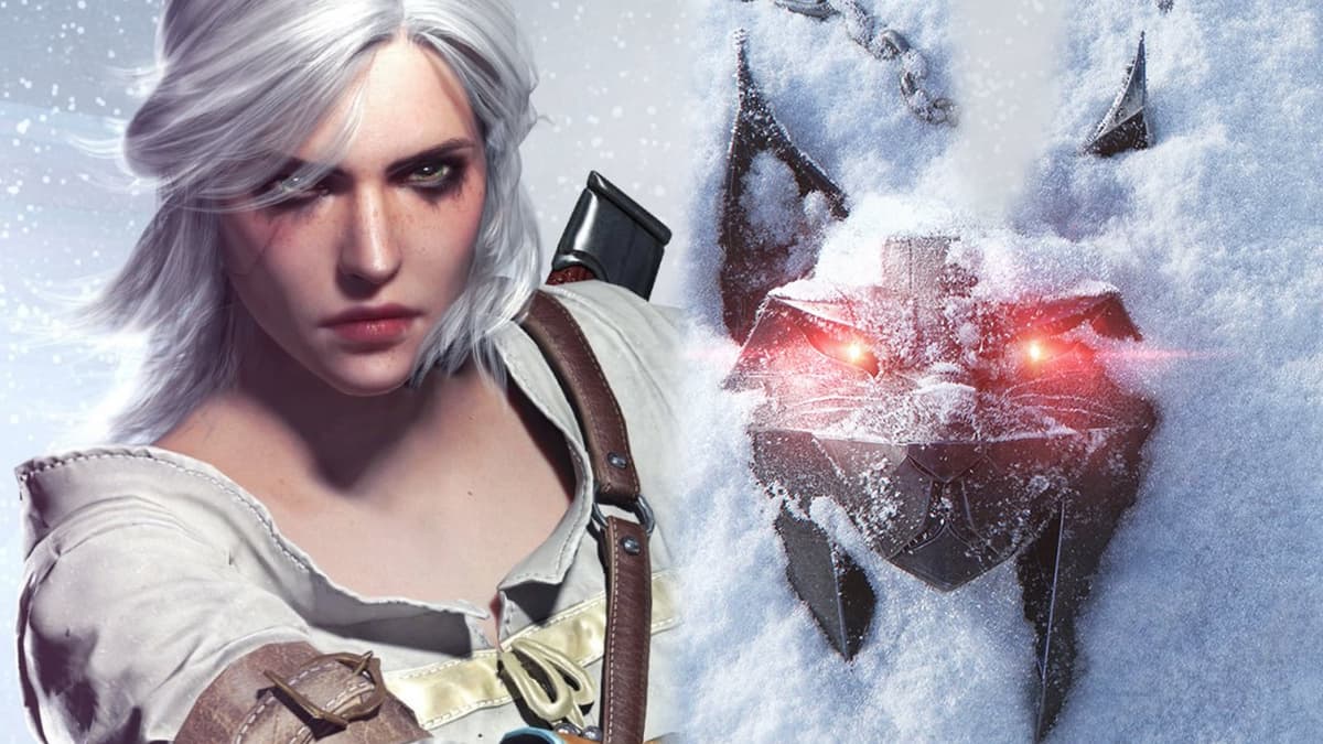 The Witcher Ciri next to New Witcher saga logo screenshot.