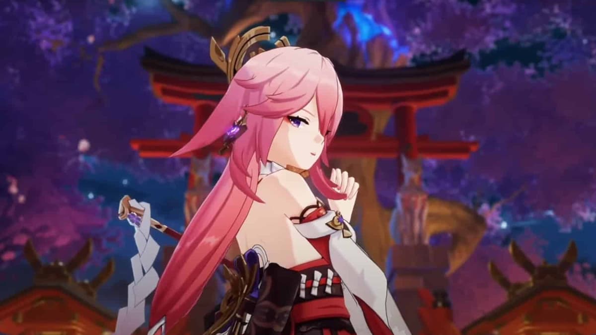 Genshin Impact hero Yae Miko in cutscene screenshot.