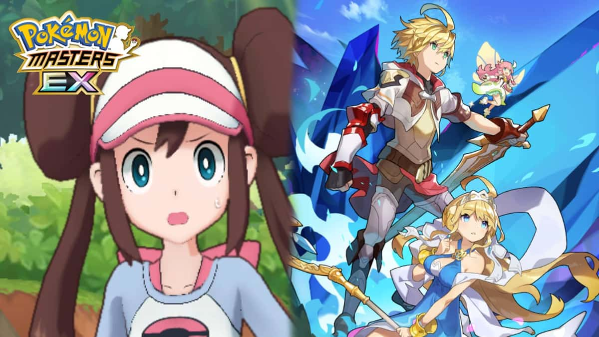 Rosa from Pokemon Masters next to Dragalia Lost artwork screenshot.