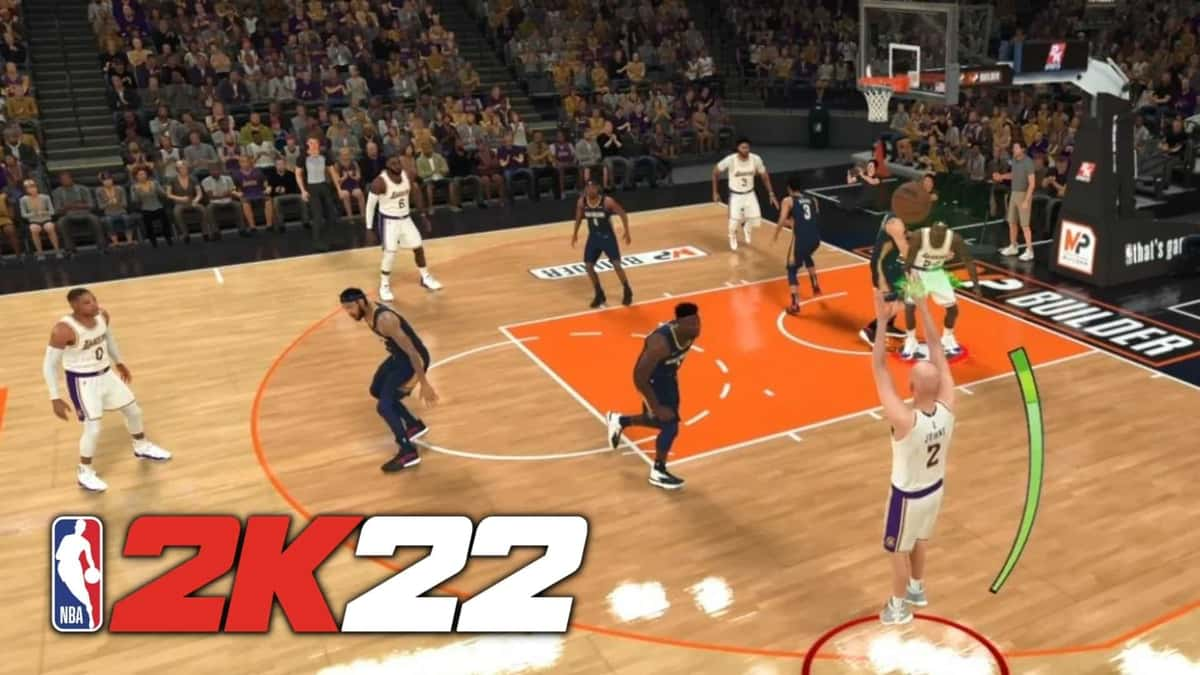 nba 2k22 shooting a 3-pointer in a match