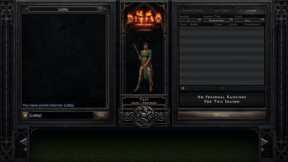 diablo 2 resurrected ladder system in-game with socreress