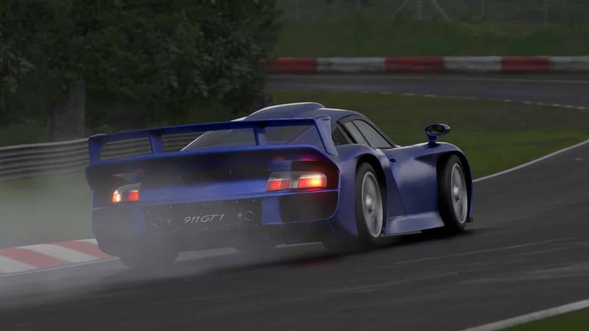 porsche speeding round a corner in gran turismo 7