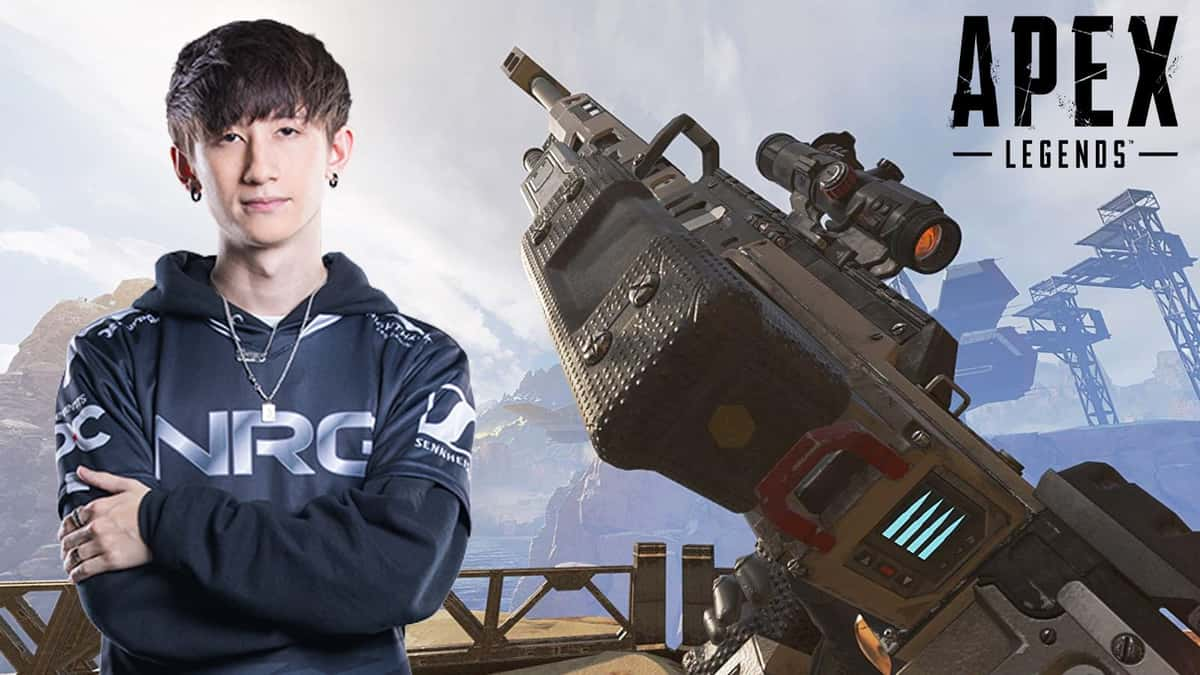 Aceu png on Kraber background with Apex Legends logo