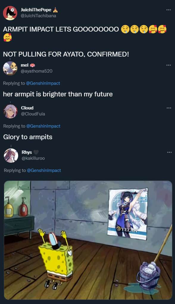 Genshin Impact fans react to Yelan Twitter screenshot.