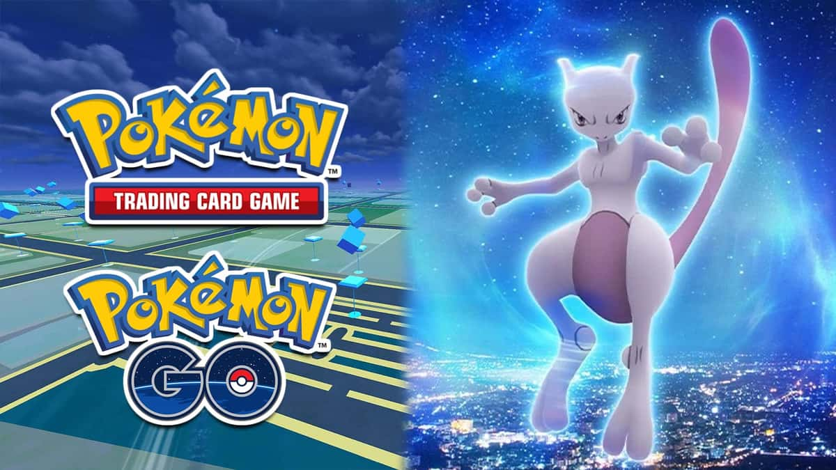 Pokemon Go map wallpaper next to Mewtwo stars screenshot.