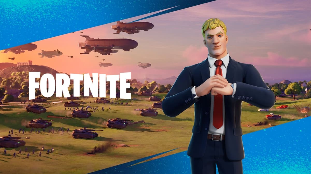 Fortntie Jonesy in front of tanks