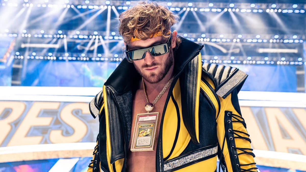 Logan Paul Wrestlemania outfit Pikachu Pokemon card screenshot.